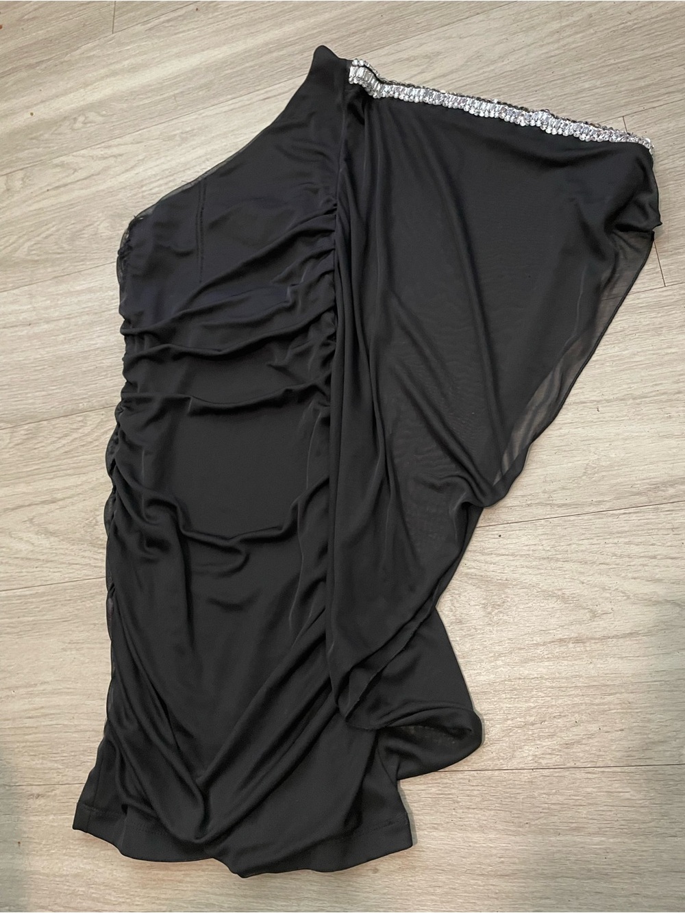 BONGO Black One-Shoulder Mini Dress with Silver Sequin Trim